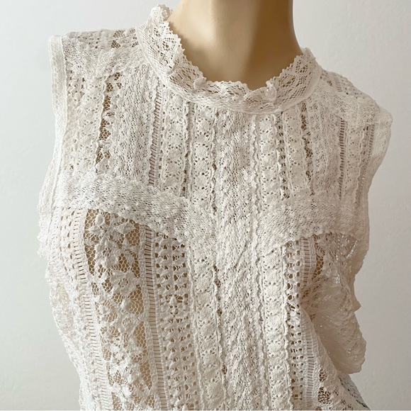 Free People- Tea Party sheer lace crop tank top in Ivory- medium - Picture 7 of 12